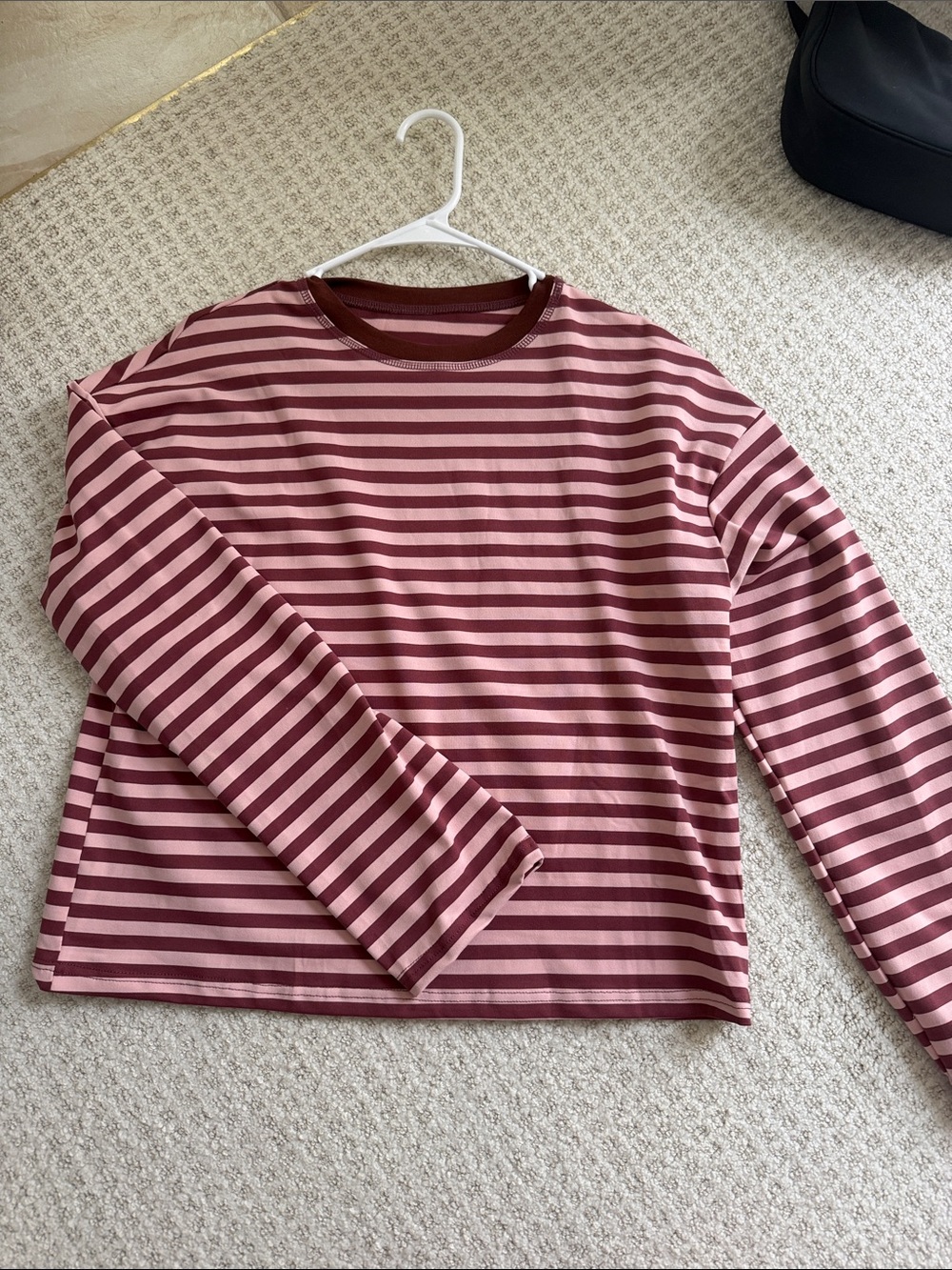 Striped Pink & Burgundy Long-Sleeve Crewneck Shirt